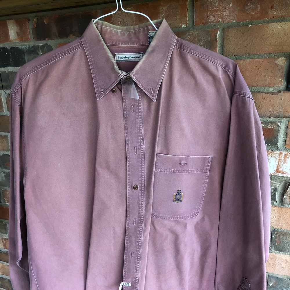 Mens long sleeve shirt Large, Bugle Boy, Red, Wine Color, Button Up, Cotton.